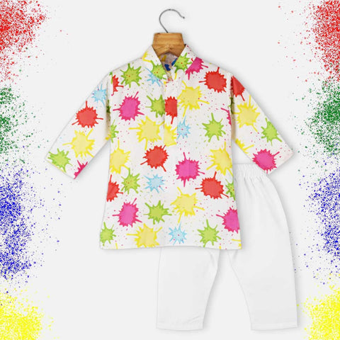 Colorful Holi Theme Full Sleeves Kurta With Pajama